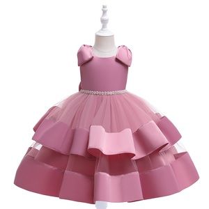 Luxury Pearl Bow Princess Wedding Birthday Flower Girl Dress 5064